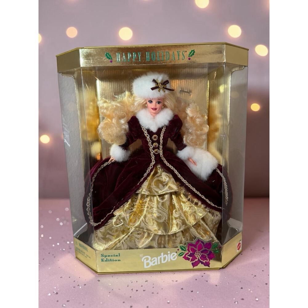 Mattel Barbie Happy Holidays Special Edition Doll, 12 in, Blonde Blue Eyes, 1996